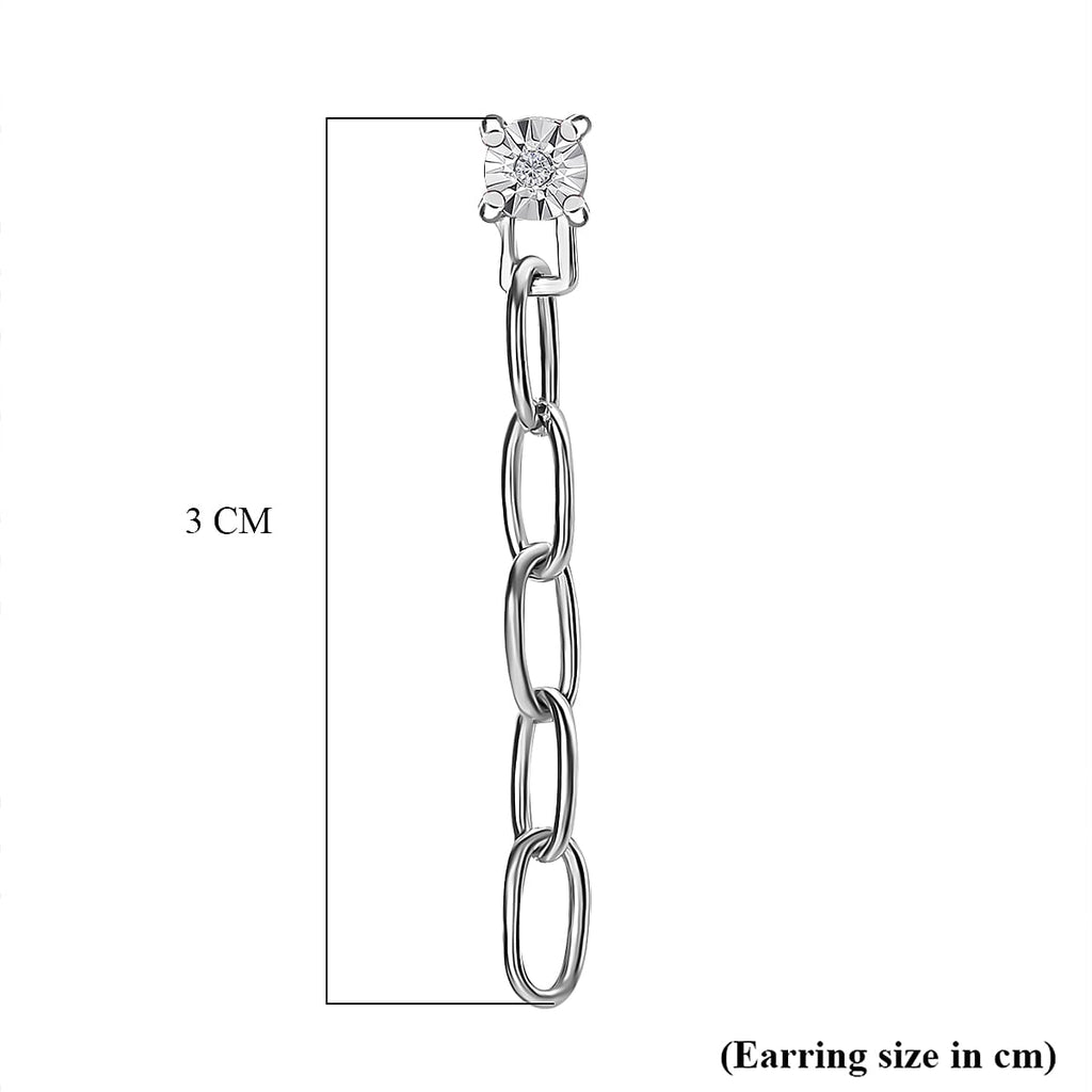 Diamond Paperclip Dangle Earrings in Platinum Overlay Sterling Silver