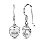 Diamond Cross Heart Earrings in Platinum Overlay Sterling Silver