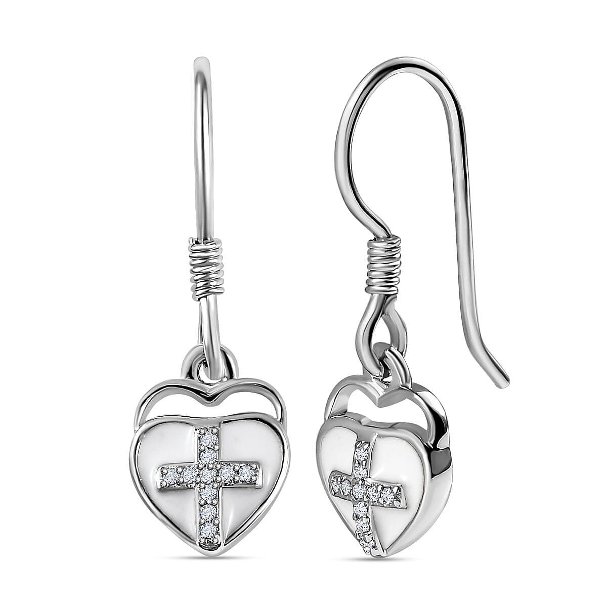 Diamond Cross Heart Earrings in Platinum Overlay Sterling Silver 7647564 0