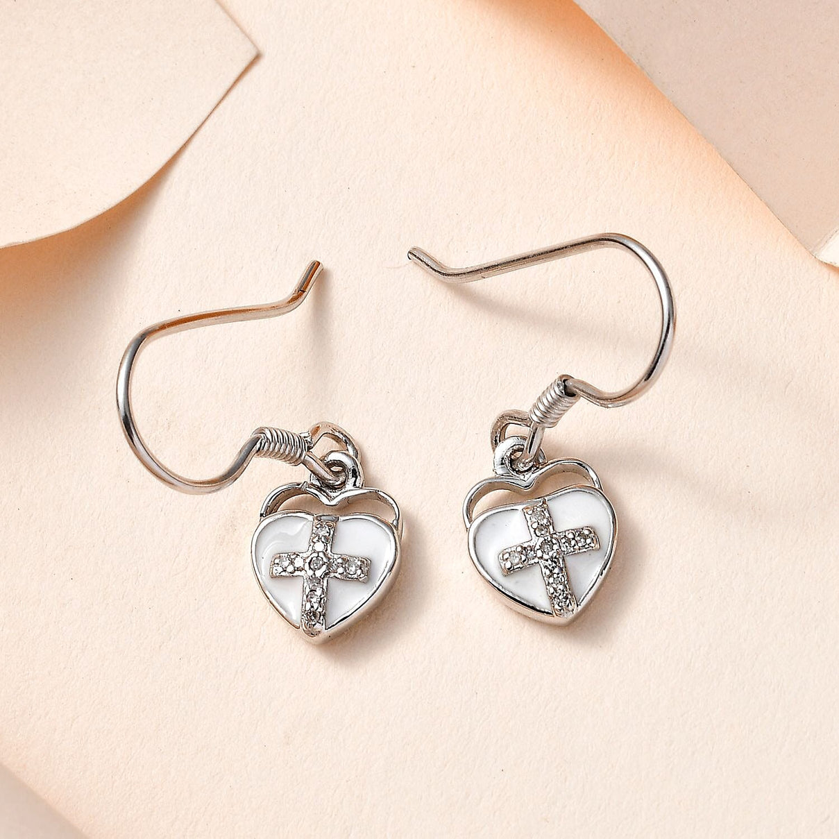 Diamond Cross Heart Earrings in Platinum Overlay Sterling Silver 7647564 2