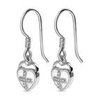 Diamond Cross Heart Earrings in Platinum Overlay Sterling Silver