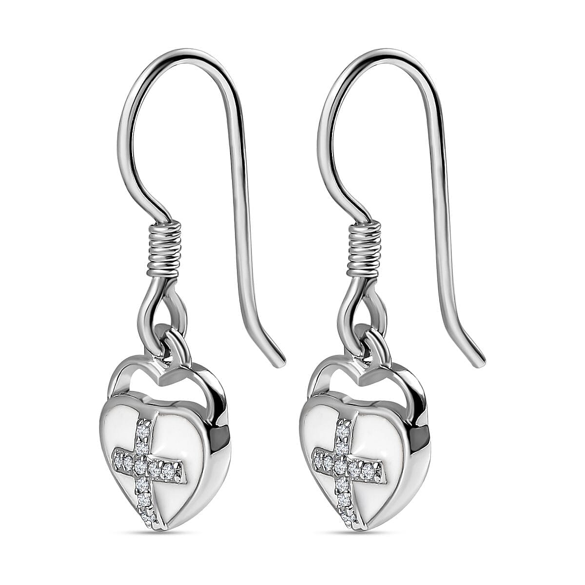 Diamond Cross Heart Earrings in Platinum Overlay Sterling Silver 7647564 5