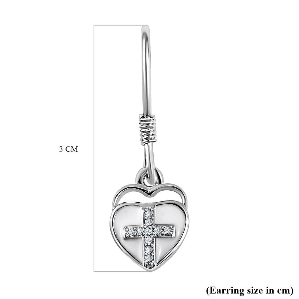Diamond Cross Heart Earrings in Platinum Overlay Sterling Silver