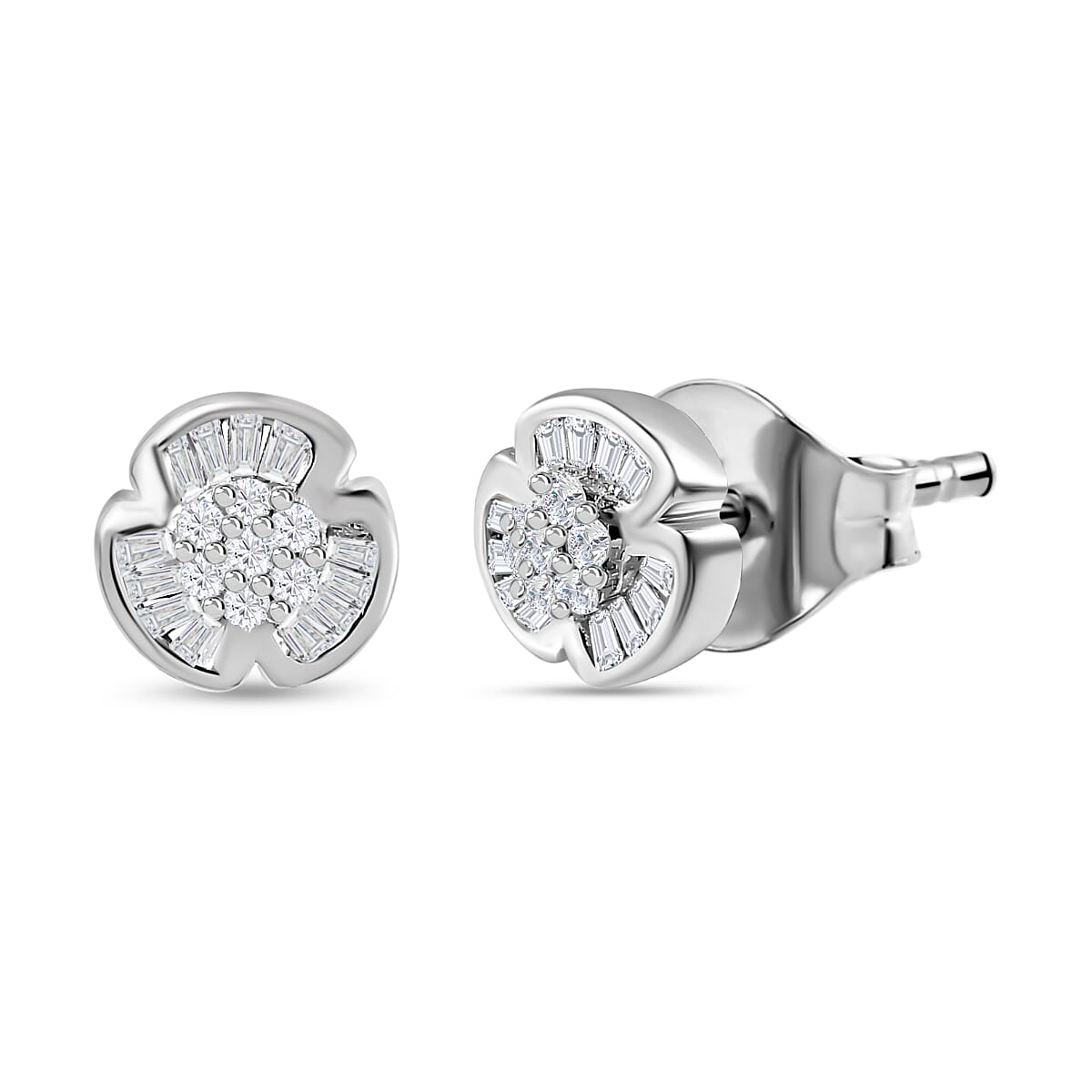 Diamond Stud Earrings in Platinum Overlay Sterling Silver 7726535 0