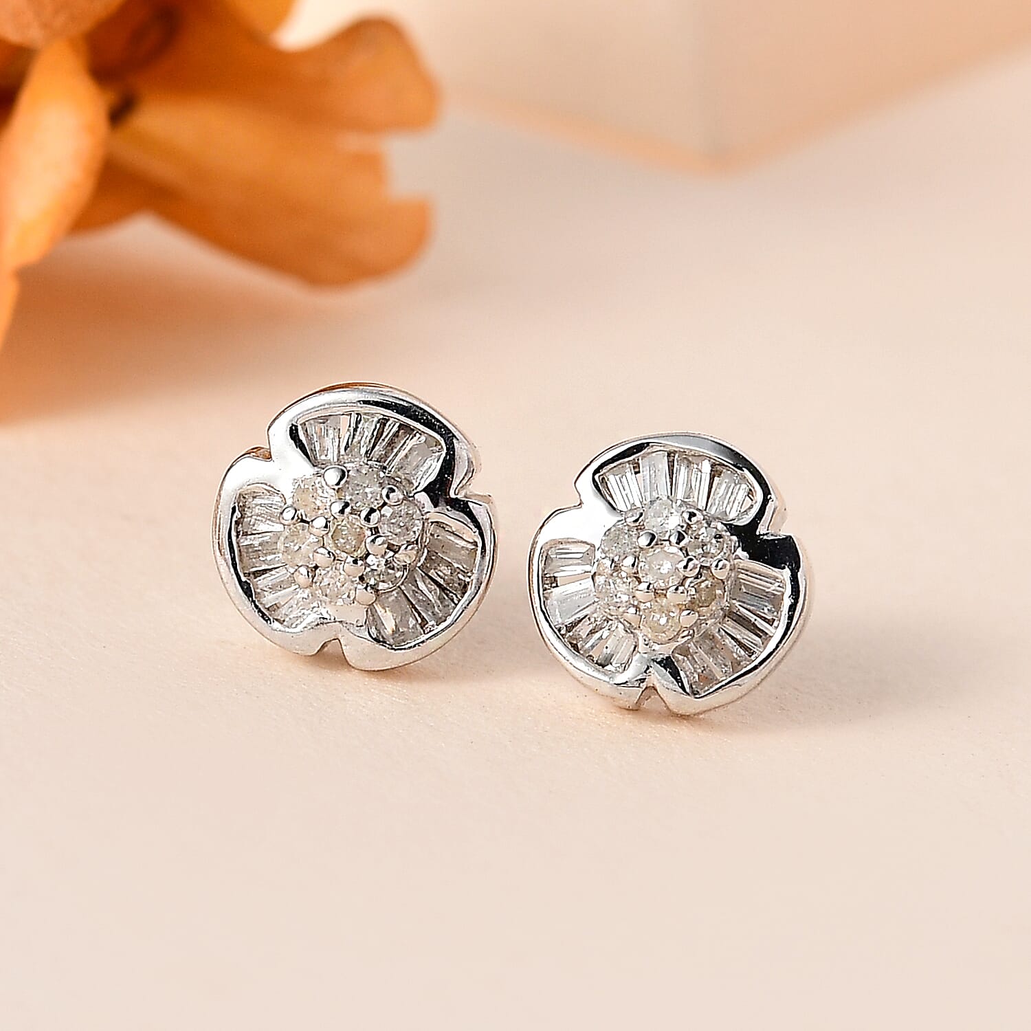 Diamond Stud Earrings in Platinum Overlay Sterling Silver 7726535 2