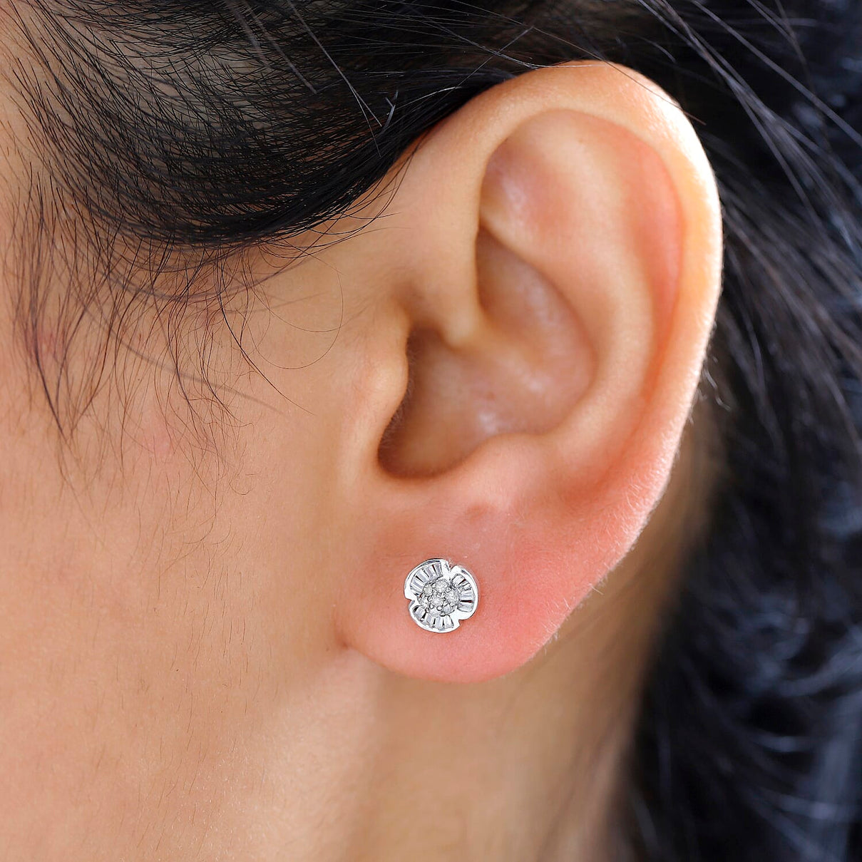Diamond Stud Earrings in Platinum Overlay Sterling Silver 7726535 3
