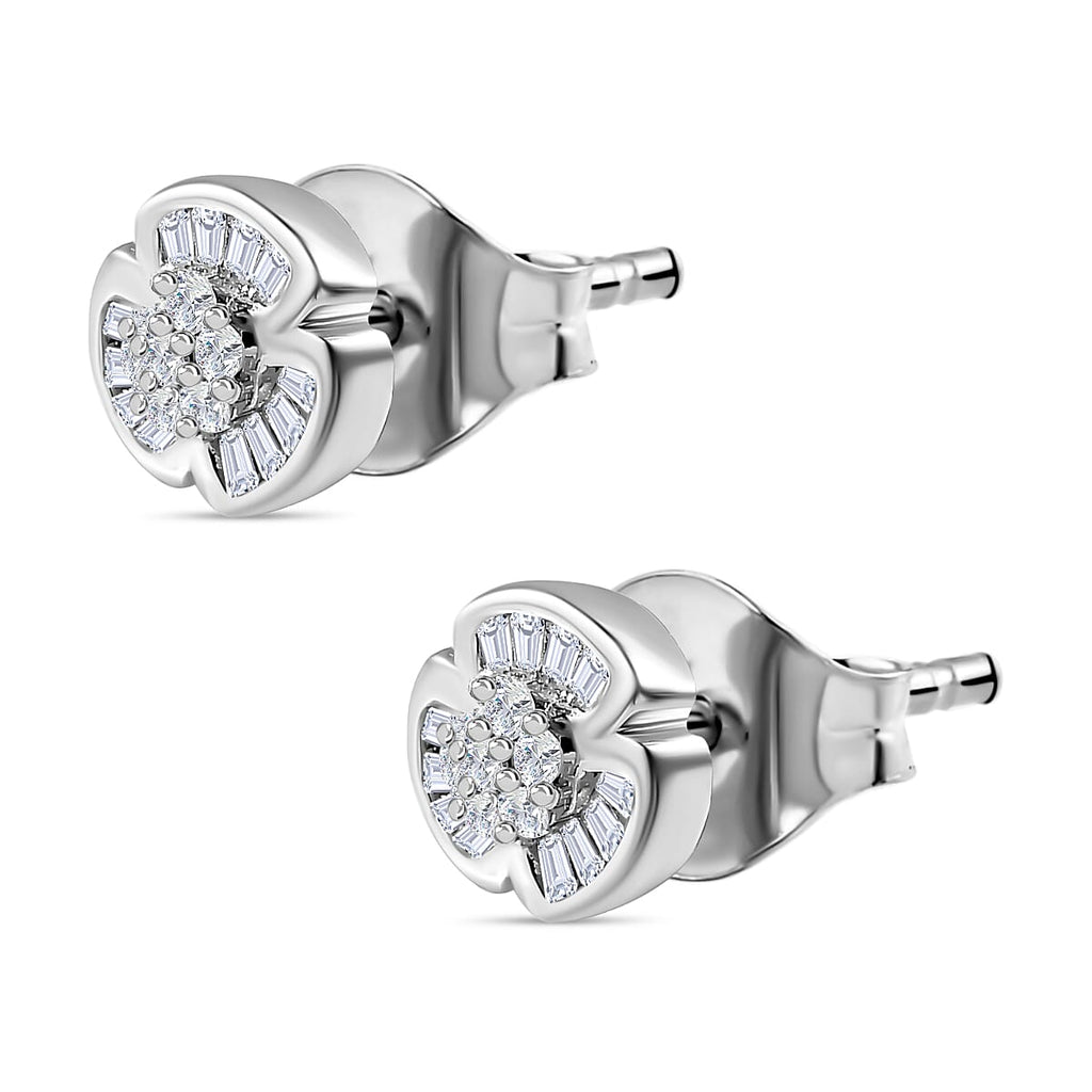 Diamond Stud Earrings in Platinum Overlay Sterling Silver