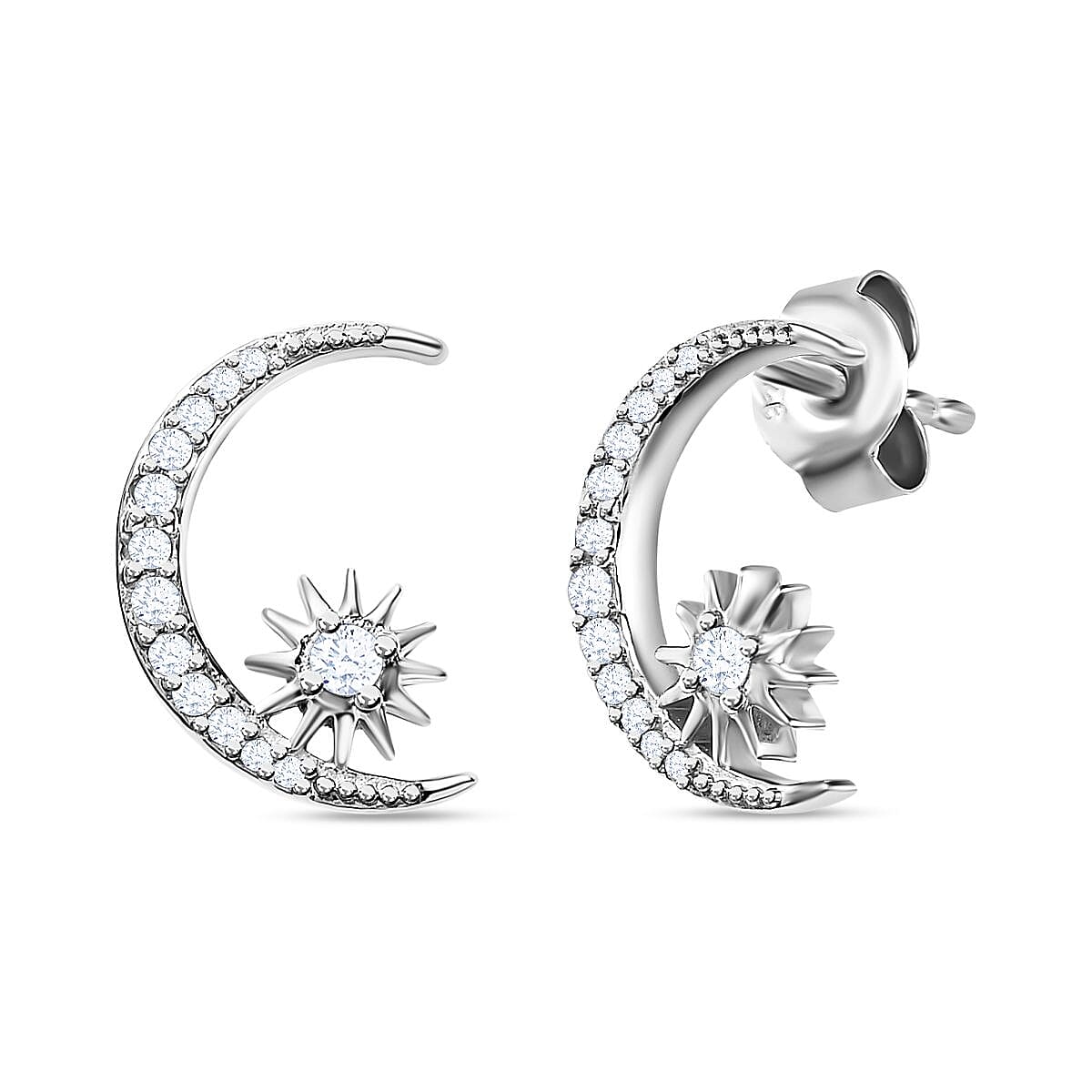 Diamond Moon Earrings in Platinum Overlay Sterling Silver 0.26 Ct 7648258 0