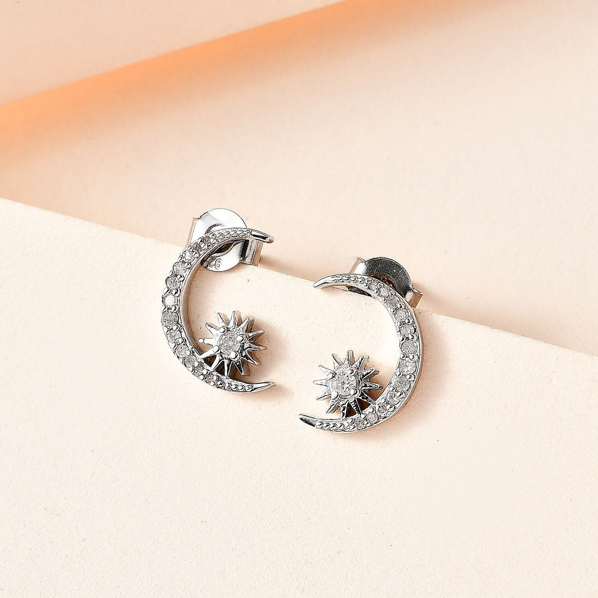Diamond Moon Earrings in Platinum Overlay Sterling Silver 0.26 Ct 7648258 2