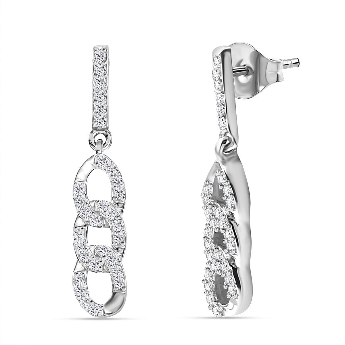 White Diamond Earring with Push Back in Rhodium Overlay Sterling Silver 0.25 Ct. 7970019 0
