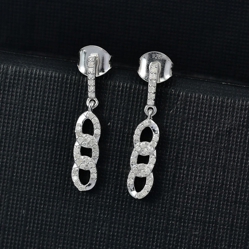 White Diamond Earring with Push Back in Rhodium Overlay Sterling Silver 0.25 Ct.
