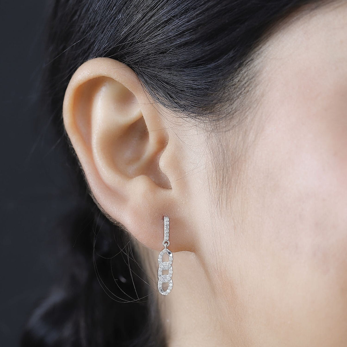 White Diamond Earring with Push Back in Rhodium Overlay Sterling Silver 0.25 Ct. 7970019 3