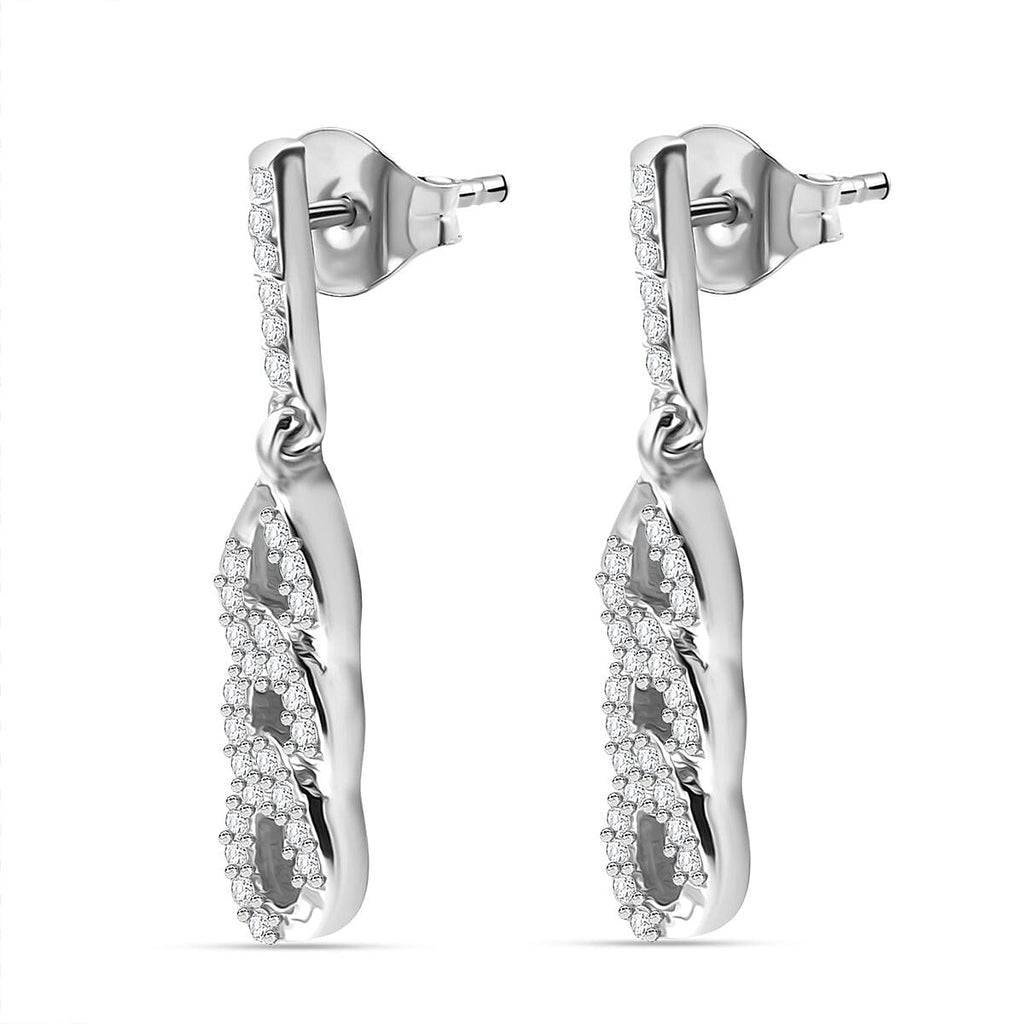 White Diamond Earring with Push Back in Rhodium Overlay Sterling Silver 0.25 Ct.
