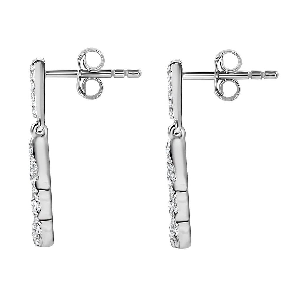 White Diamond Earring with Push Back in Rhodium Overlay Sterling Silver 0.25 Ct.