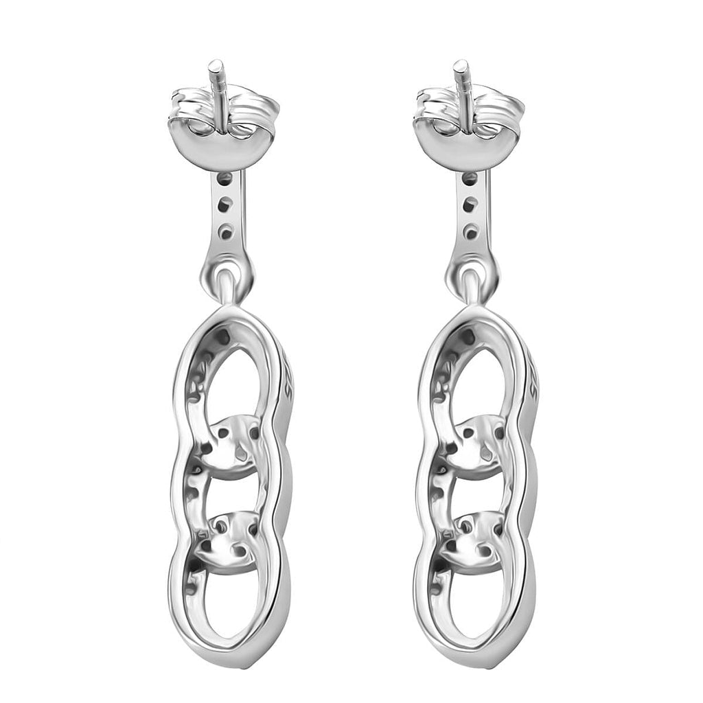 White Diamond Earring with Push Back in Rhodium Overlay Sterling Silver 0.25 Ct.