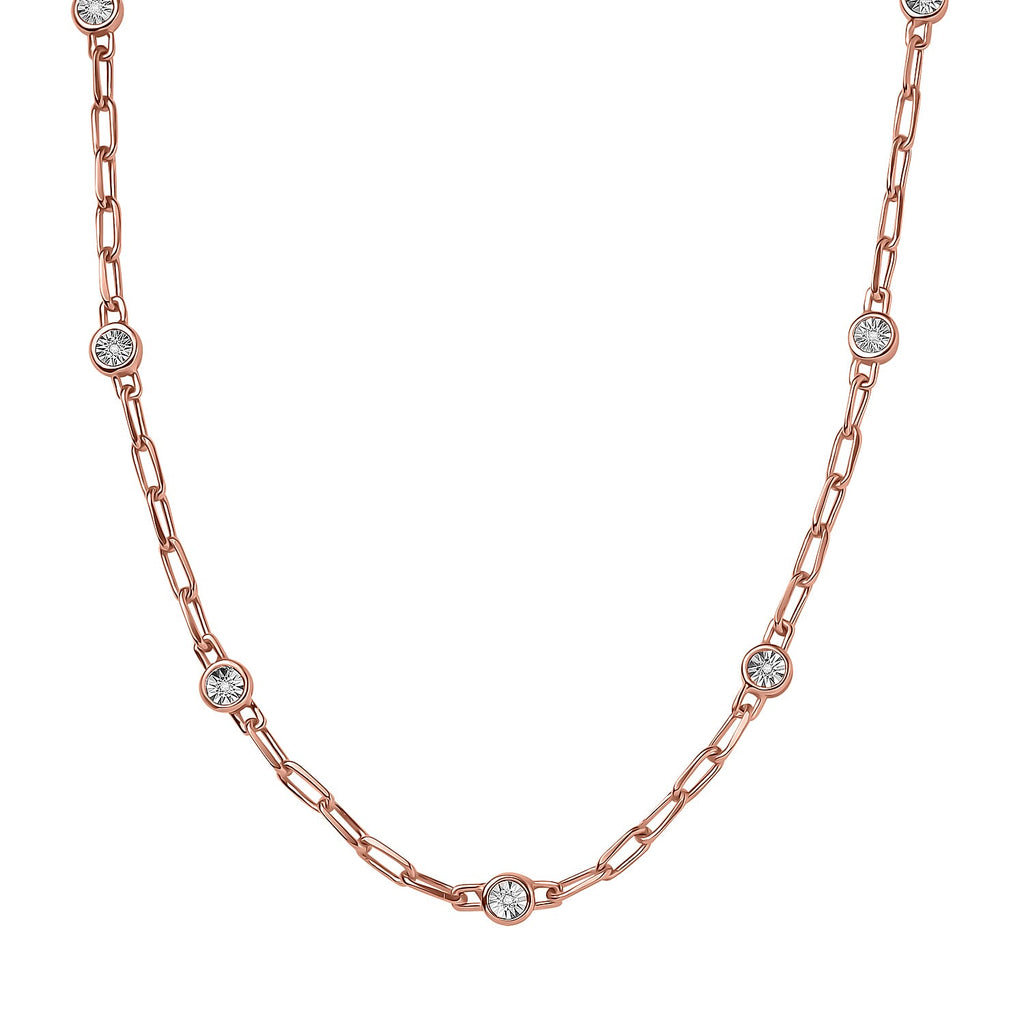 Designer Inspired- Diamond Station Necklace With Lobaster Clasp in Rose Gold Plating (Size - 18)