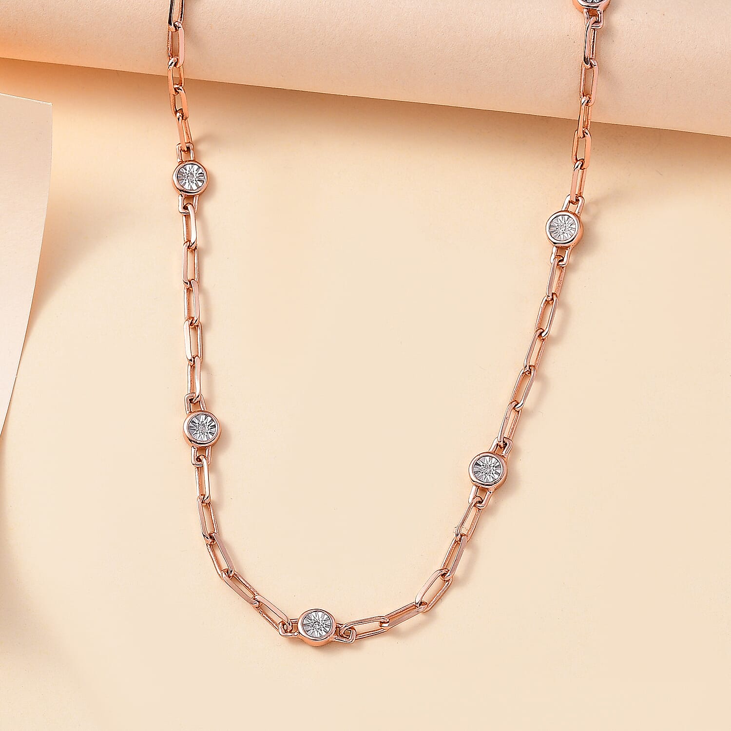 Designer Inspired- Diamond Station Necklace With Lobaster Clasp in Rose Gold Plating (Size - 18) 7811814 9
