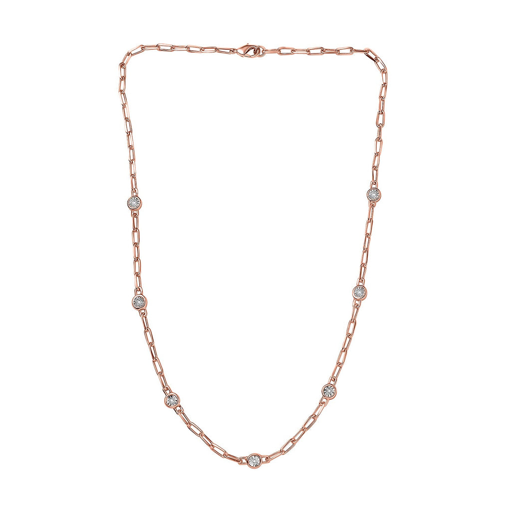 Designer Inspired- Diamond Station Necklace With Lobaster Clasp in Rose Gold Plating (Size - 18)