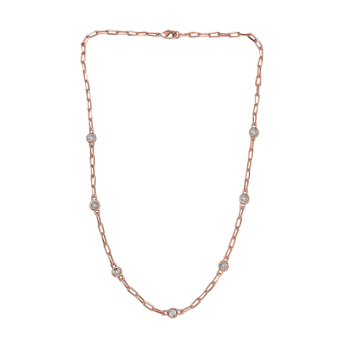 Designer Inspired- Diamond Station Necklace With Lobaster Clasp in Rose Gold Plating (Size - 18) 7811814 10