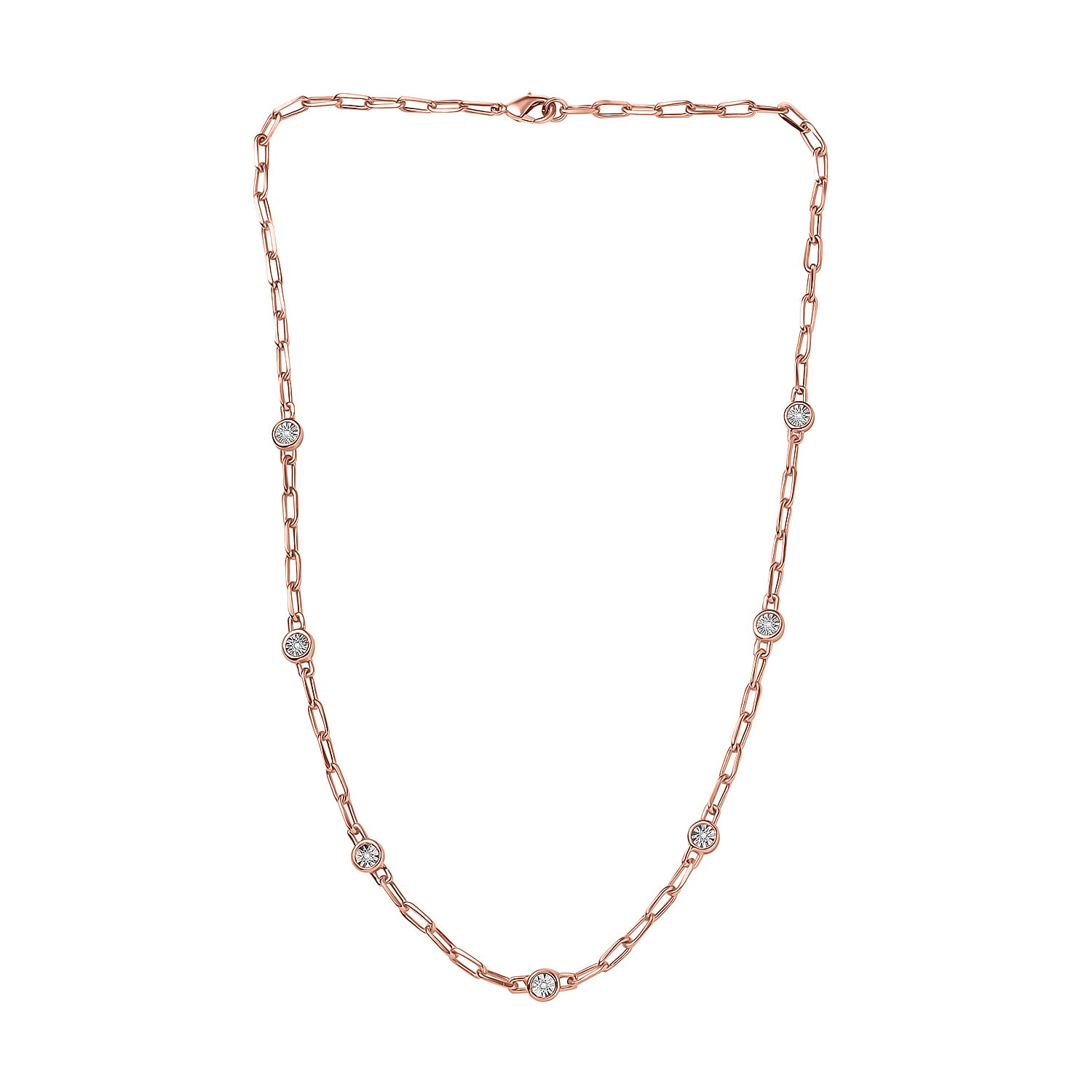 Designer Inspired- Diamond Station Necklace With Lobaster Clasp in Rose Gold Plating (Size - 18) 7811814 10