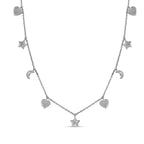 9 Diamond Celestial Charms Necklace (Size - 18) in Platinum Overlay Sterling Silver