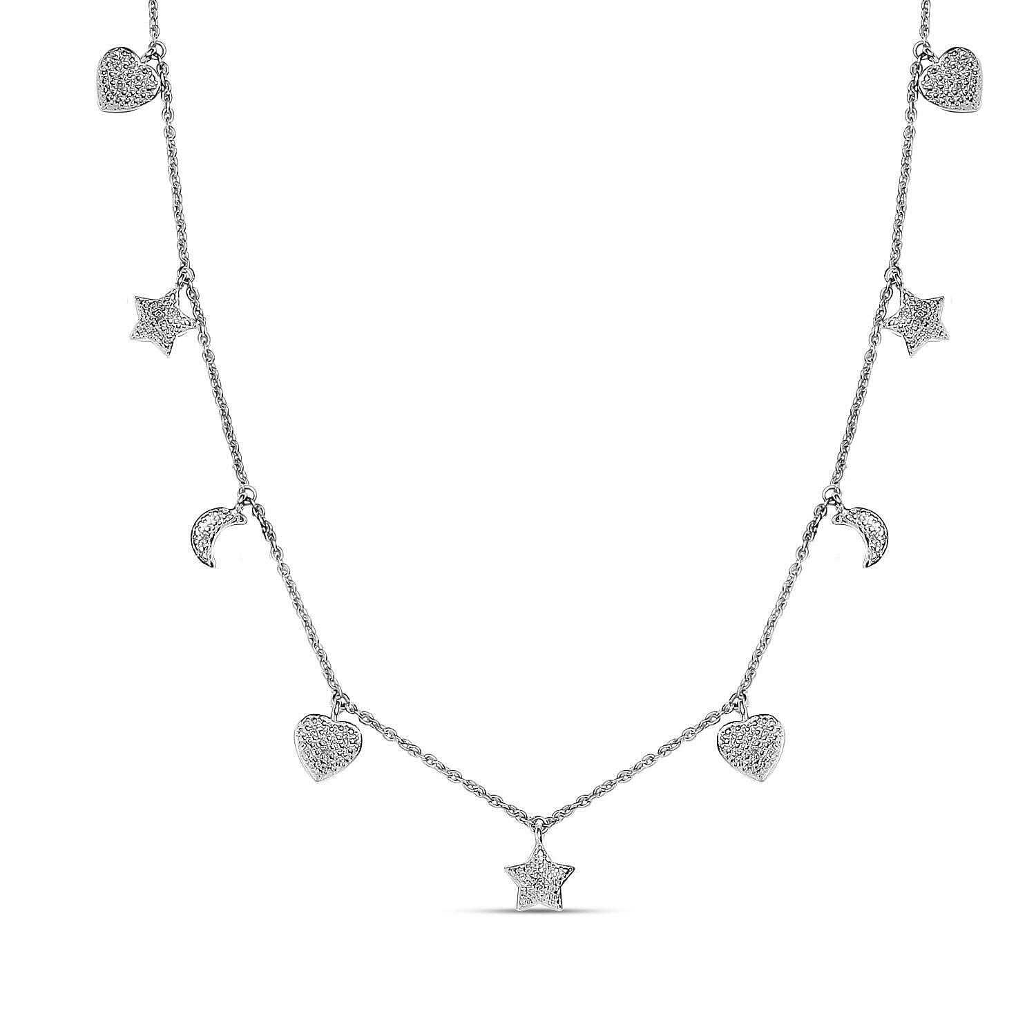 9 Diamond Celestial Charms Necklace (Size - 18) in Platinum Overlay Sterling Silver 7252699 0