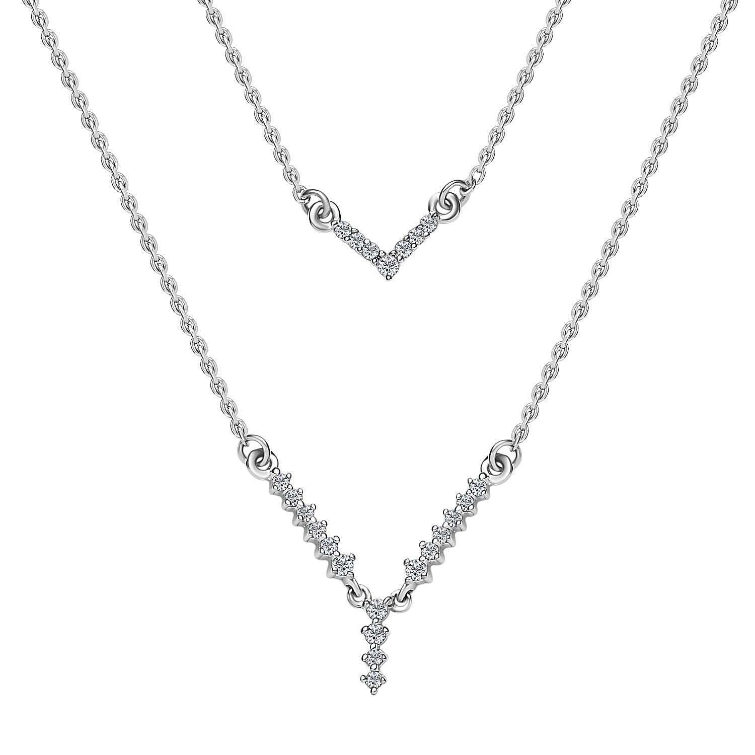Diamond Necklace (Size - 18) in Platinum Overlay Sterling Silver 0.25 Ct 7552312 0