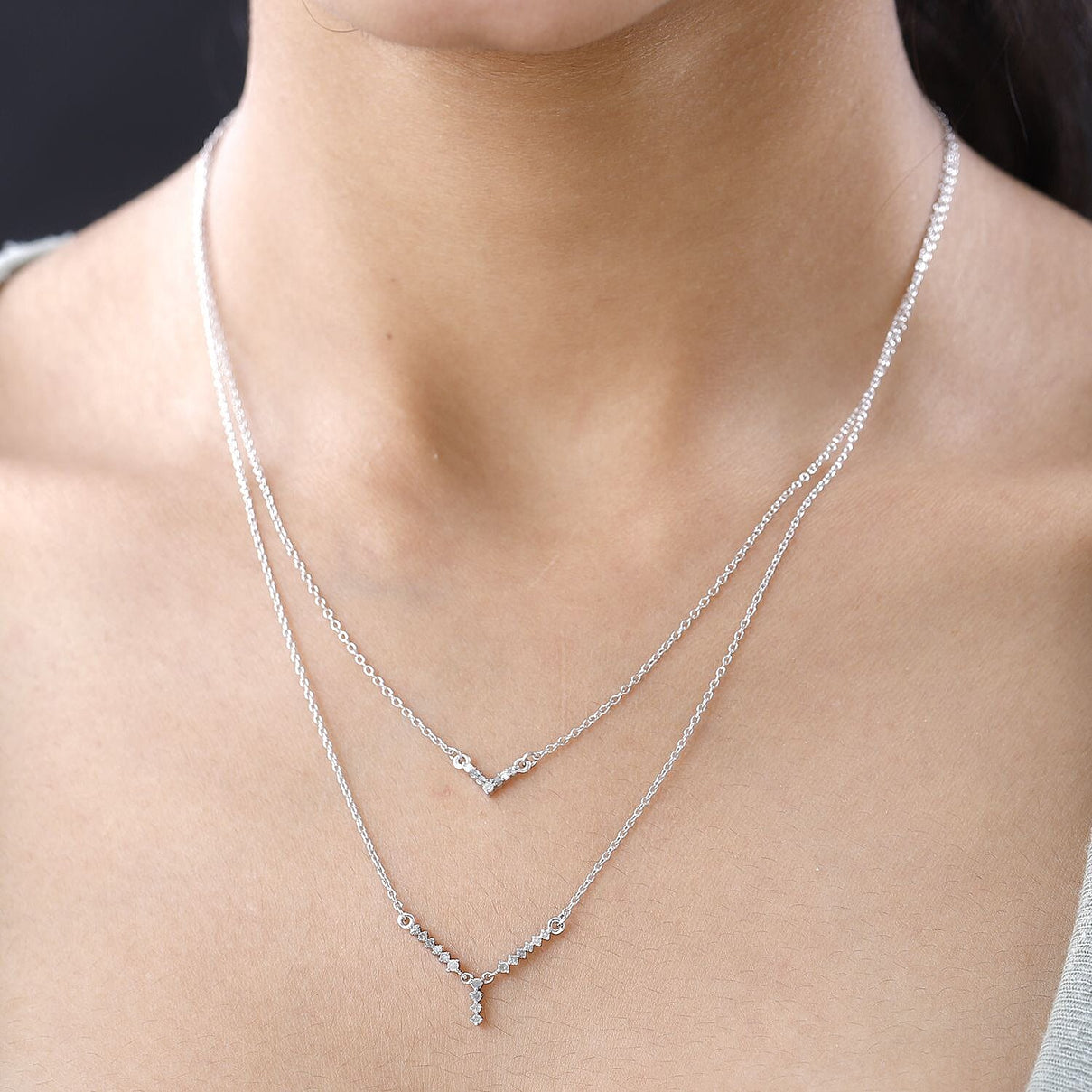 Diamond Necklace (Size - 18) in Platinum Overlay Sterling Silver 0.25 Ct 7552312 2
