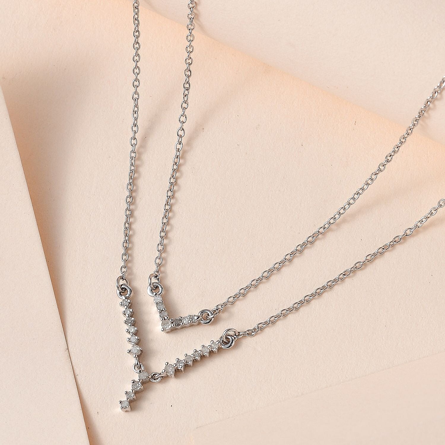 Diamond Necklace (Size - 18) in Platinum Overlay Sterling Silver 0.25 Ct 7552312 3