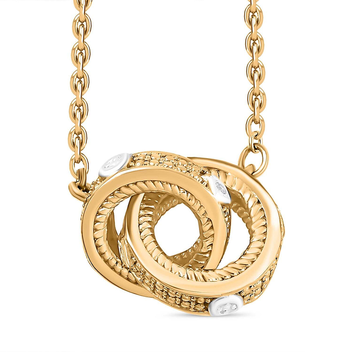 Designer Inspired - White Diamond Gold Overlay Interlocking Necklace (Size - 20) 7888865 0