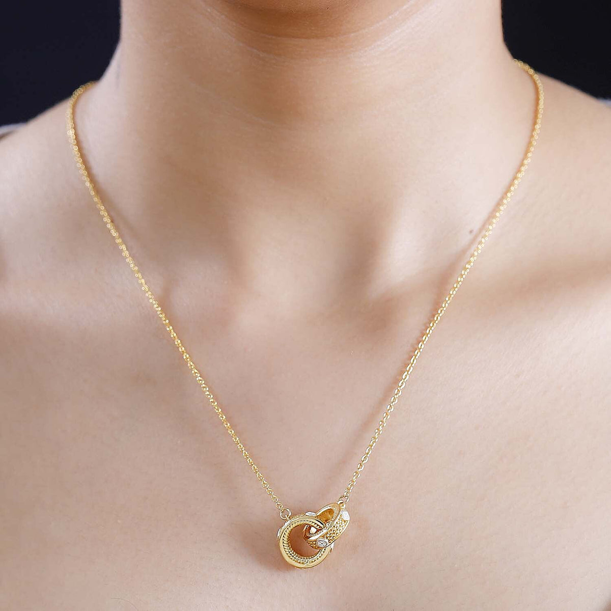 Designer Inspired - White Diamond Gold Overlay Interlocking Necklace (Size - 20) 7888865 2