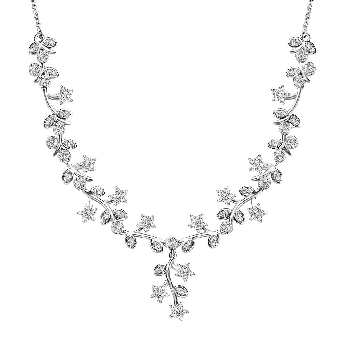 Diamond Necklace (Size 18) in Platinum Overlay Sterling Silver 2.00 Ct, Silver Wt 15.65 GM 7647559 0