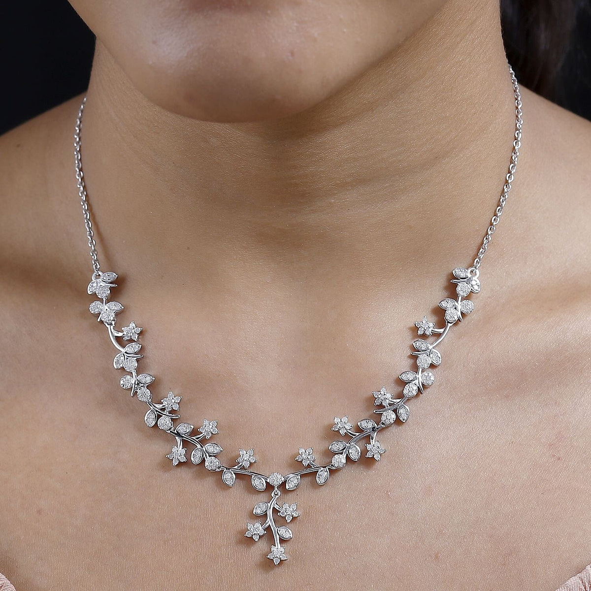 Diamond Necklace (Size 18) in Platinum Overlay Sterling Silver 2.00 Ct, Silver Wt 15.65 GM 7647559 1