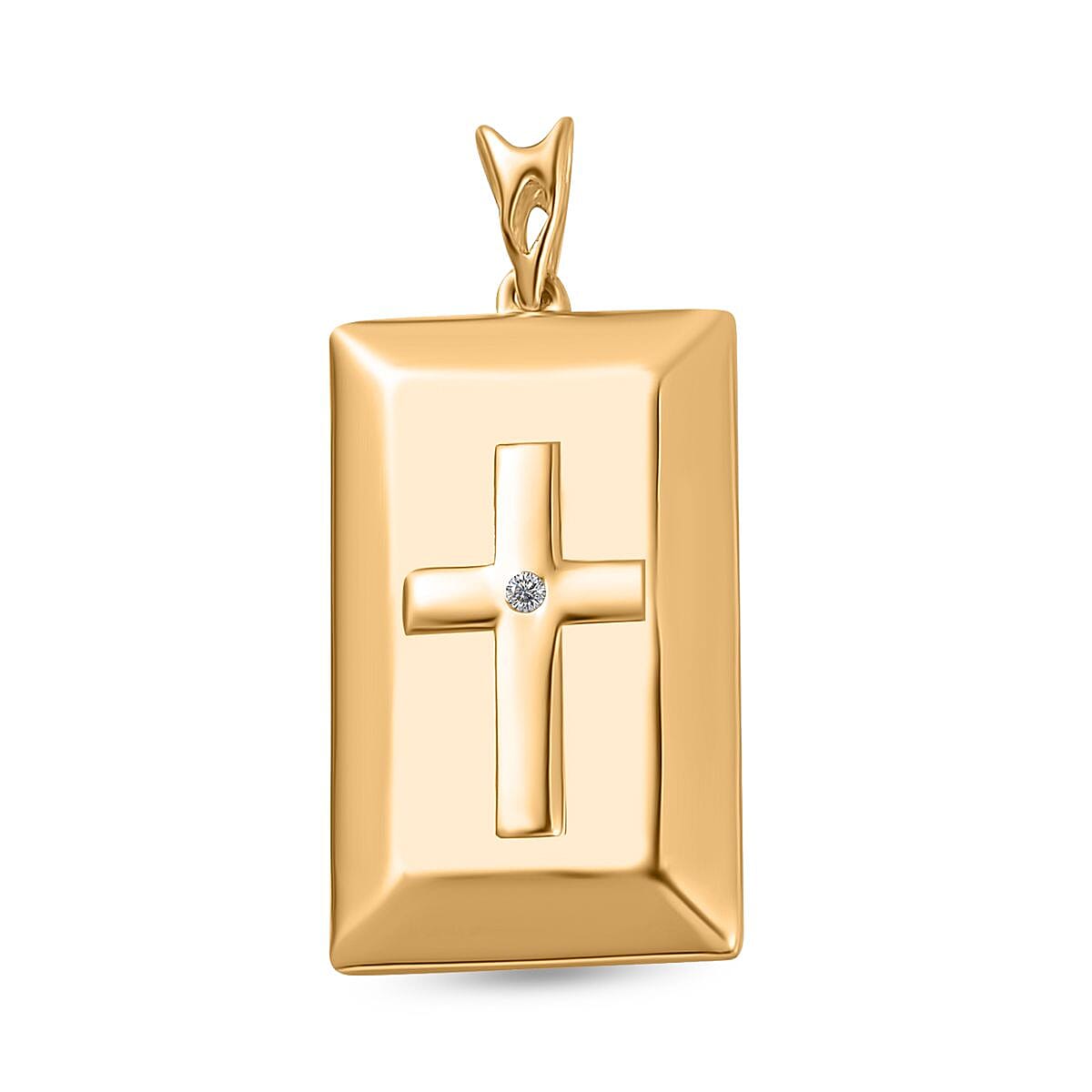 Yellow Gold Overlay Sterling Silver Diamond Cross Embossed Bar Pendant 7807131 0