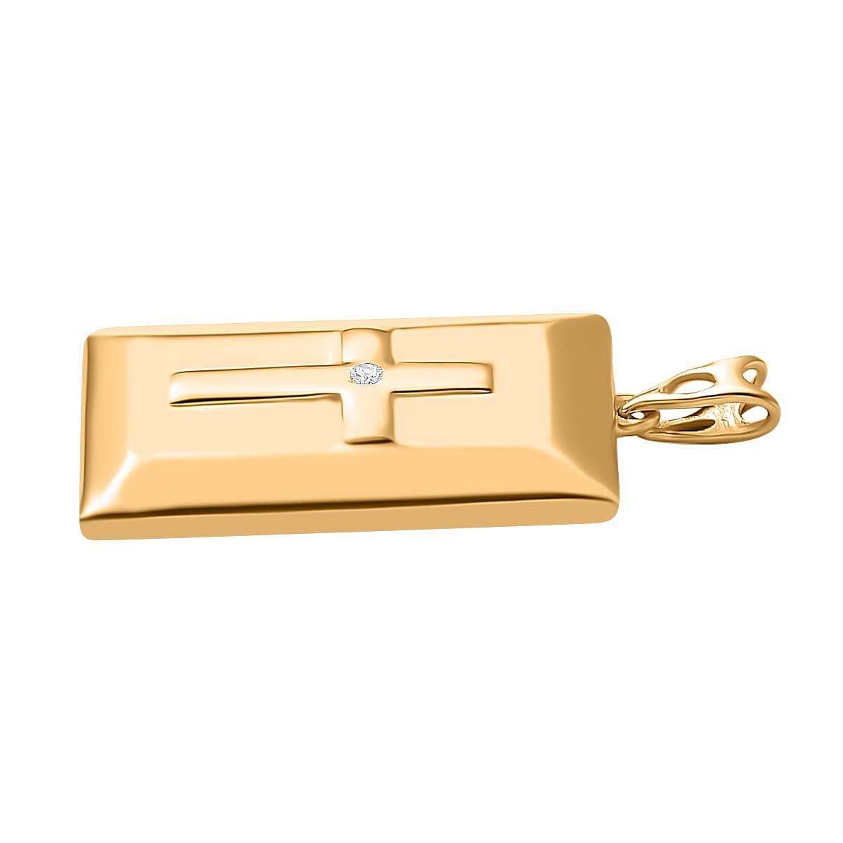 Yellow Gold Overlay Sterling Silver Diamond Cross Embossed Bar Pendant 7807131 3