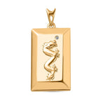 Yellow Gold Overlay Sterling Silver Diamond Dragon Embossed Bar Pendant