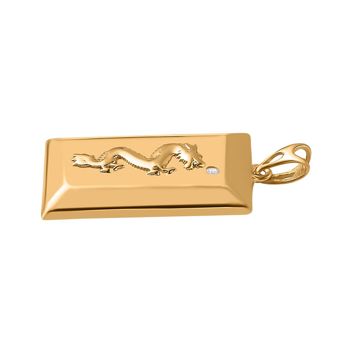 Yellow Gold Overlay Sterling Silver Diamond Dragon Embossed Ingot Bar Pendant 7807141 4