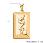 Yellow Gold Overlay Sterling Silver Diamond Dragon Embossed Bar Pendant