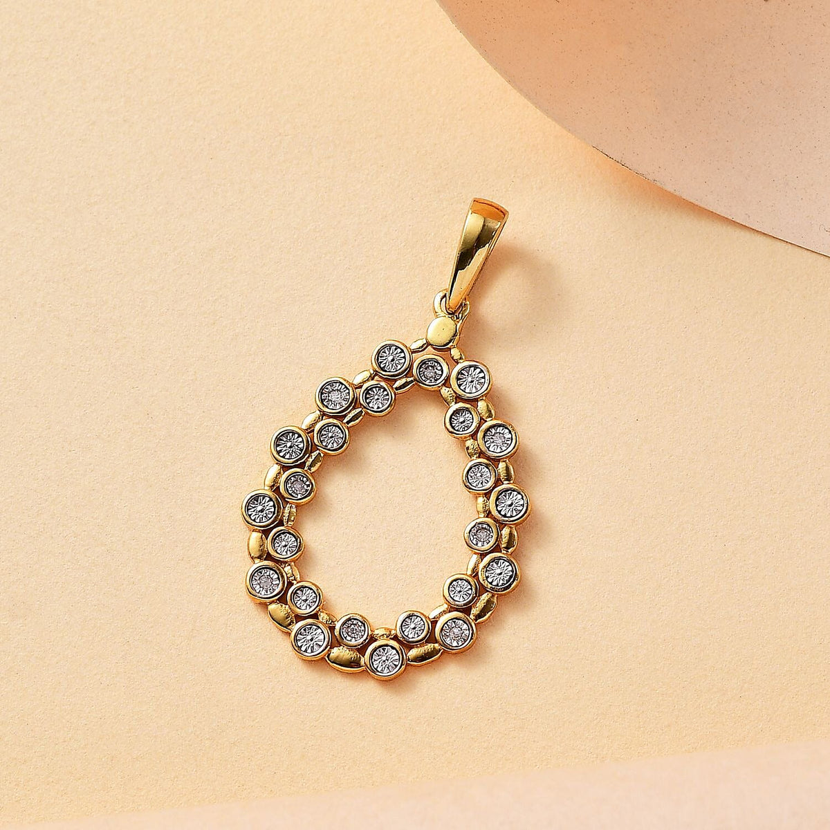 White Diamond Bubble Drop Pendant in 18K Gold Overlay Sterling Silver 7895093 1