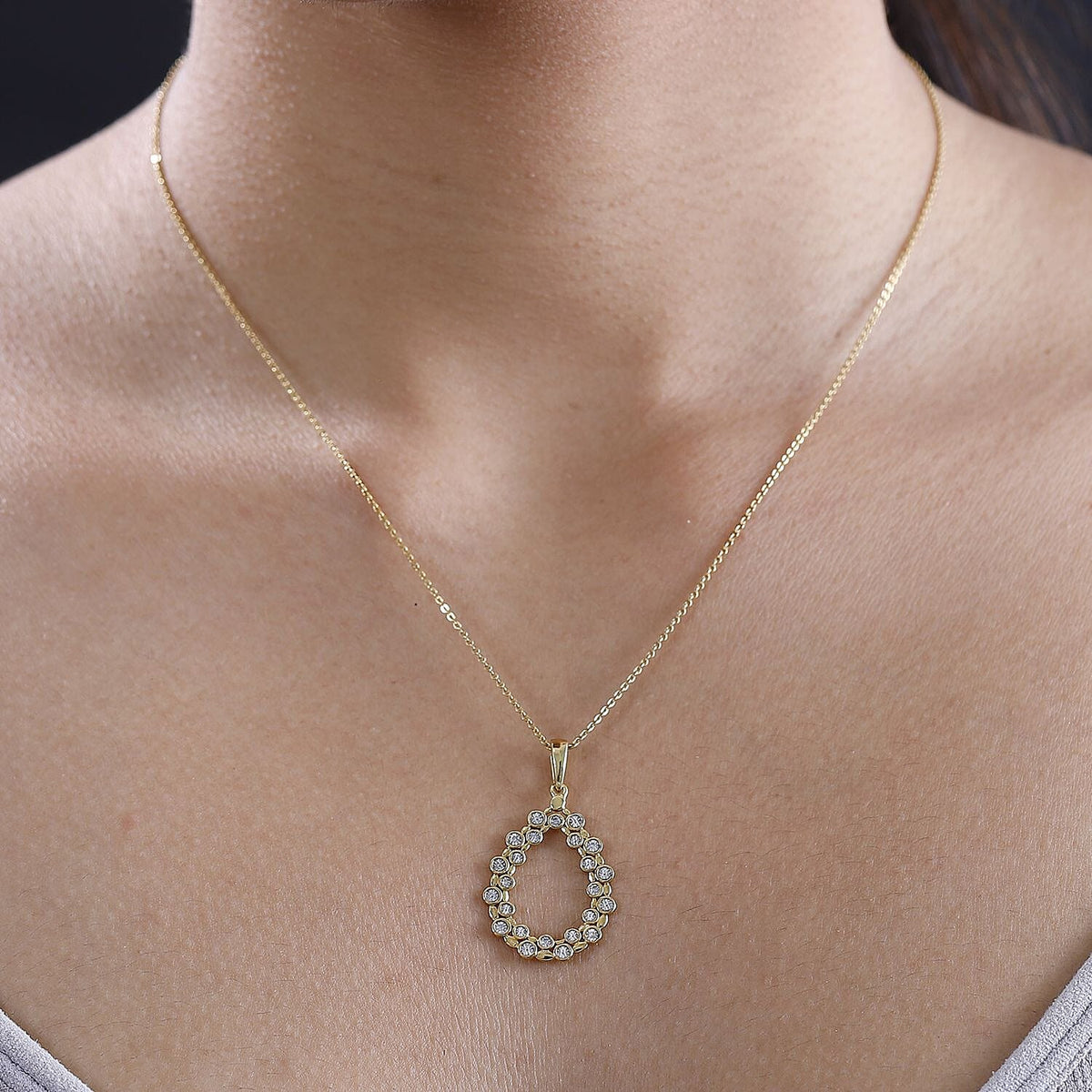 White Diamond Bubble Drop Pendant in 18K Gold Overlay Sterling Silver 7895093 2