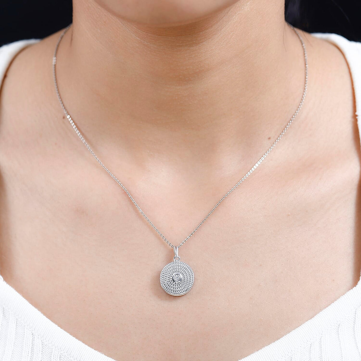 Designer Inspired -White Diamond Locket Pendant in Platinum Overlay Sterling Silver 7662267 1