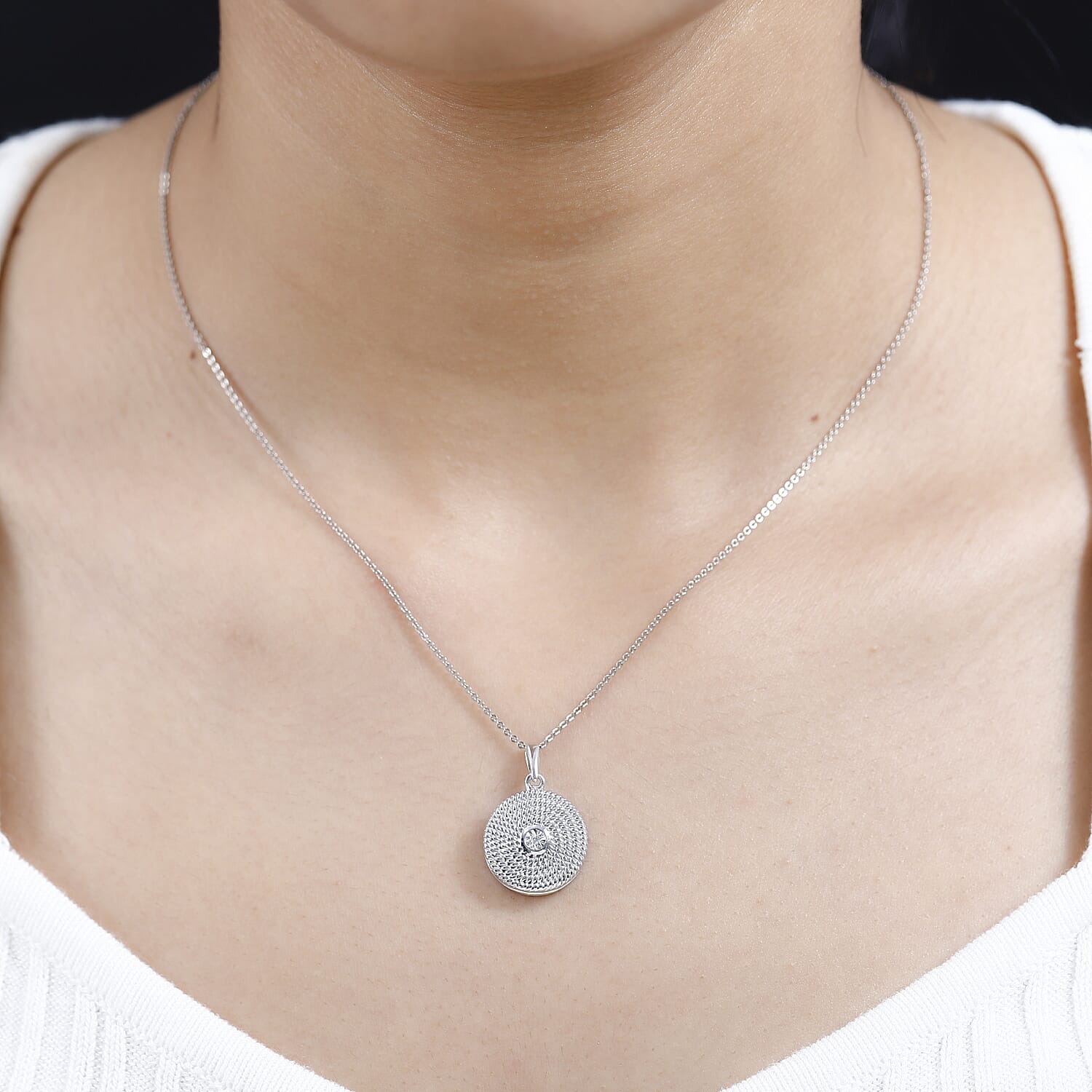 Designer Inspired -White Diamond Locket Pendant in Platinum Overlay Sterling Silver 7662267 1