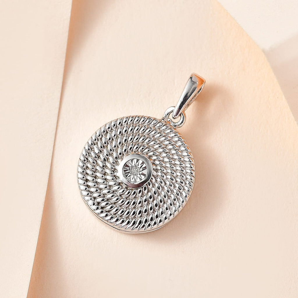 Designer Inspired -White Diamond Locket Pendant in Platinum Overlay Sterling Silver