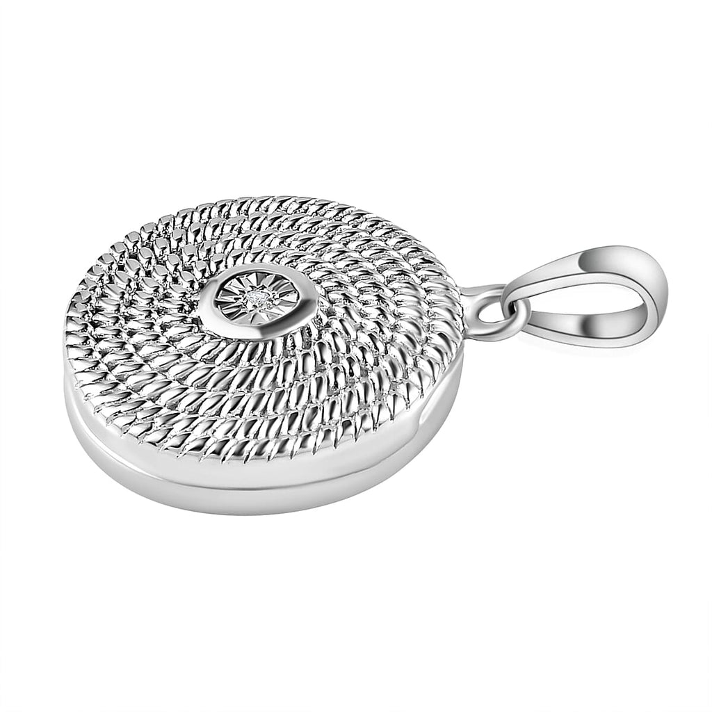 Designer Inspired -White Diamond Locket Pendant in Platinum Overlay Sterling Silver
