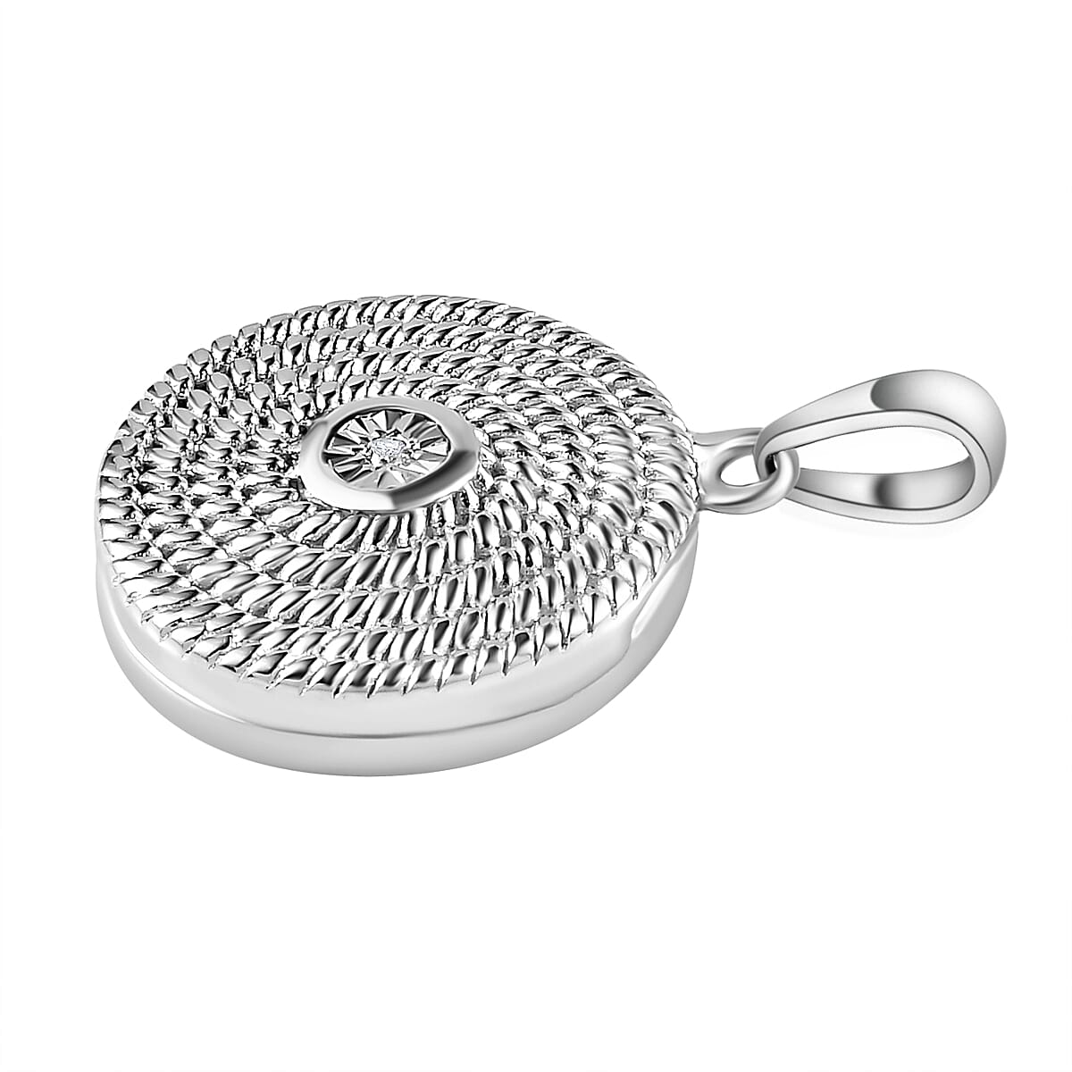 Designer Inspired -White Diamond Locket Pendant in Platinum Overlay Sterling Silver 7662267 3