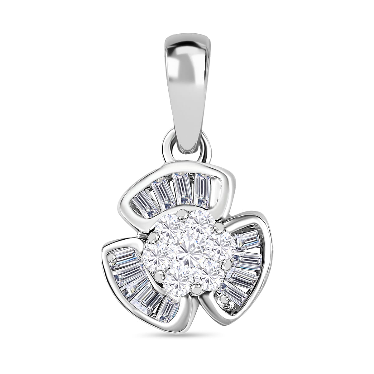 Diamond Floral Pendant in Platinum Overlay Sterling Silver 7726552 0