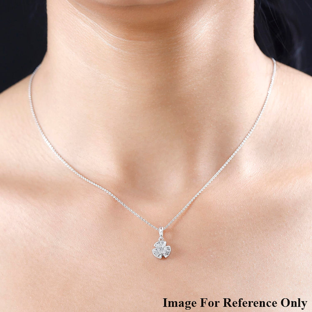 Diamond Floral Pendant in Platinum Overlay Sterling Silver