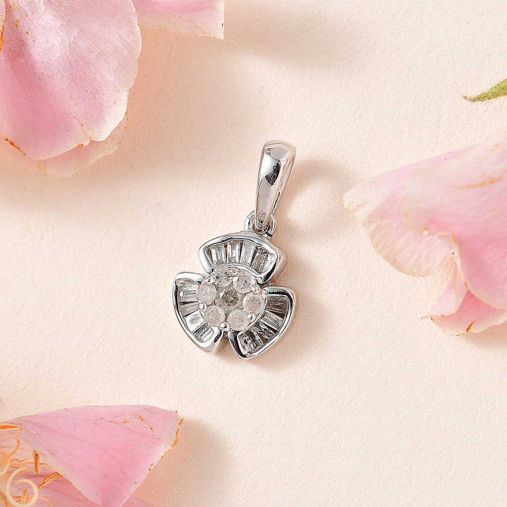 Diamond Floral Pendant in Platinum Overlay Sterling Silver