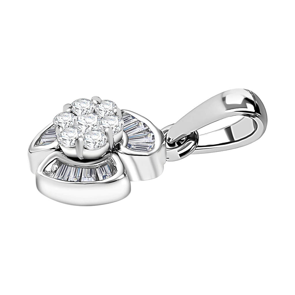 Diamond Floral Pendant in Platinum Overlay Sterling Silver