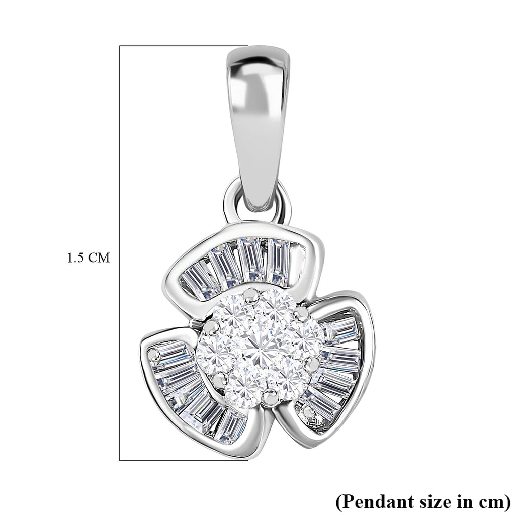 Diamond Floral Pendant in Platinum Overlay Sterling Silver